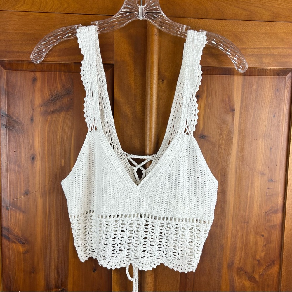 New Forever 21 Crochet Knit Beachy Boho Cropped Tank Top Festival Coachella